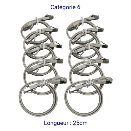 CORD6PL25-10 - Lot de 10 CORDON PLAT RJ45 CAT6 FTP 25cm