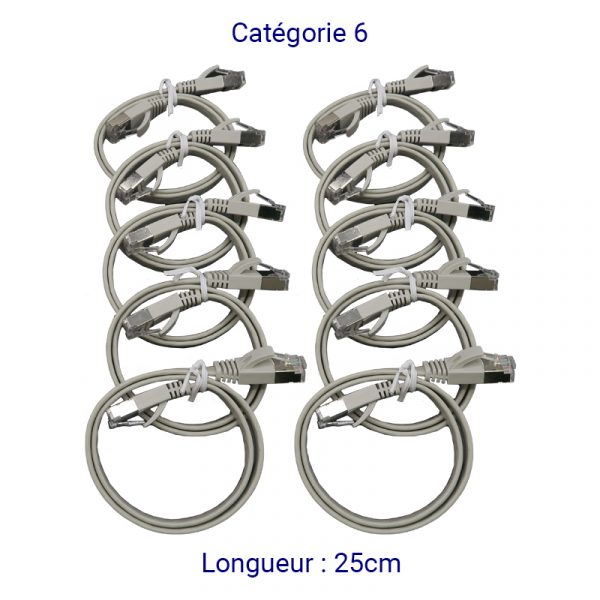 CORD6PL25-10 - Lot de 10 CORDON PLAT RJ45 CAT6 FTP 25cm
