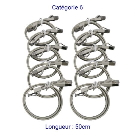 CORD6PL50-10 - Lot de 10 CORDON PLAT RJ45 CAT6 FTP 50cm