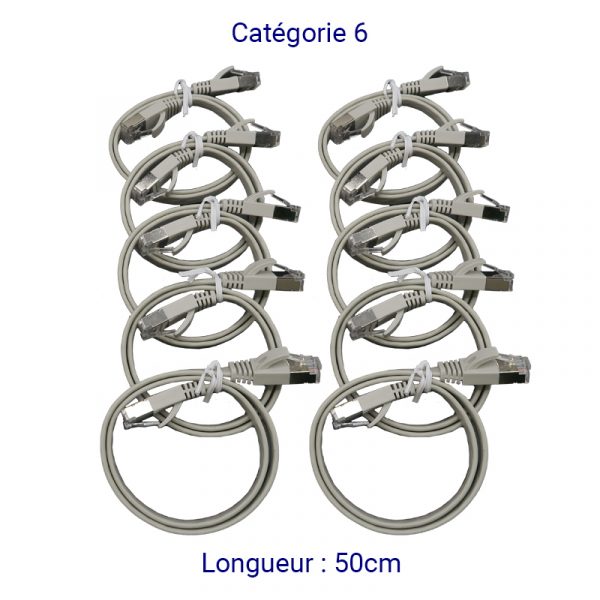 CORD6PL50-10 - Lot de 10 CORDON PLAT RJ45 CAT6 FTP 50cm
