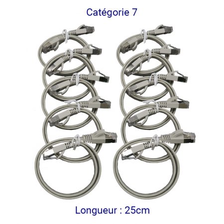 CORD7PL25-10 - Lot de 10 CORDON PLAT RJ45 CAT7 FTP 25cm