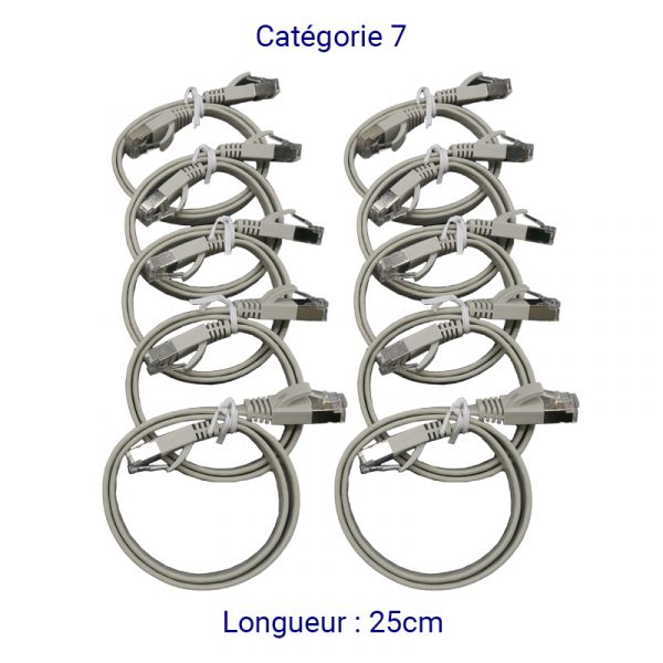 CORD7PL25-10 - Lot de 10 CORDON PLAT RJ45 CAT7 FTP 25cm