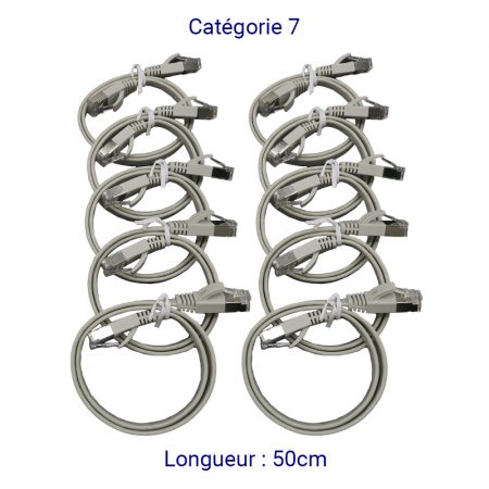 CORD7PL50-10 - Lot de 10 CORDON PLAT RJ45 CAT7 FTP 50cm