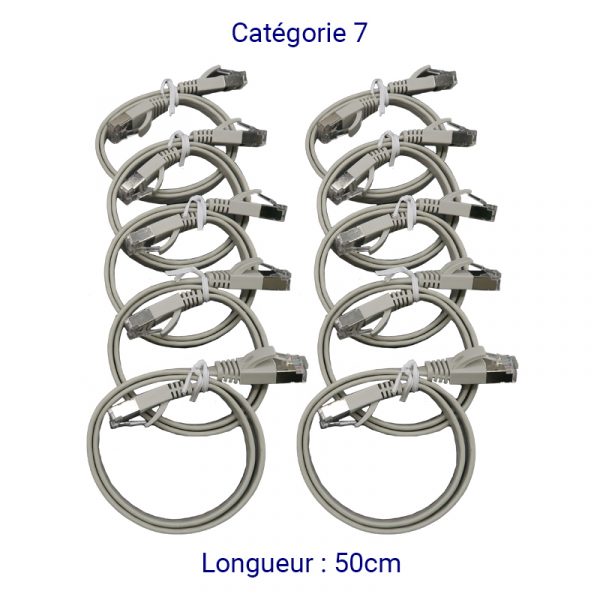 CORD7PL50-10 - Lot de 10 CORDON PLAT RJ45 CAT7 FTP 50cm