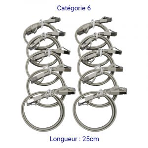 CORD6PL25-10 - Lot de 10 Cordon plat RJ45 CAT6 FTP 25cm
