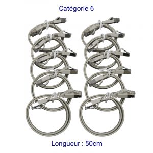CORD6PL50-10 - Lot de 10 Cordon plat RJ45 CAT6 FTP 50cm