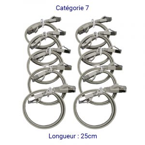 CORD7PL25-10 - Lot de 10 Cordon plat RJ45 CAT7 FTP 25cm