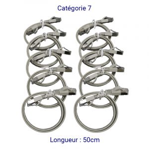 CORD7PL50-10 - Lot de 10 Cordon plat RJ45 CAT7 FTP 50cm
