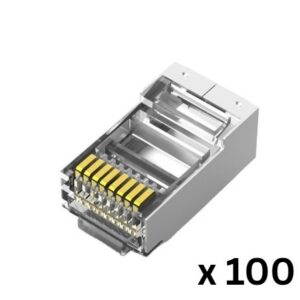 PLUG-6AFTP6A-100 - CONNECTEUR RJ45 MÂLE TRAVERSANT POUR CÂBLE CAT.6A FTP A SERTIR (100PCS)